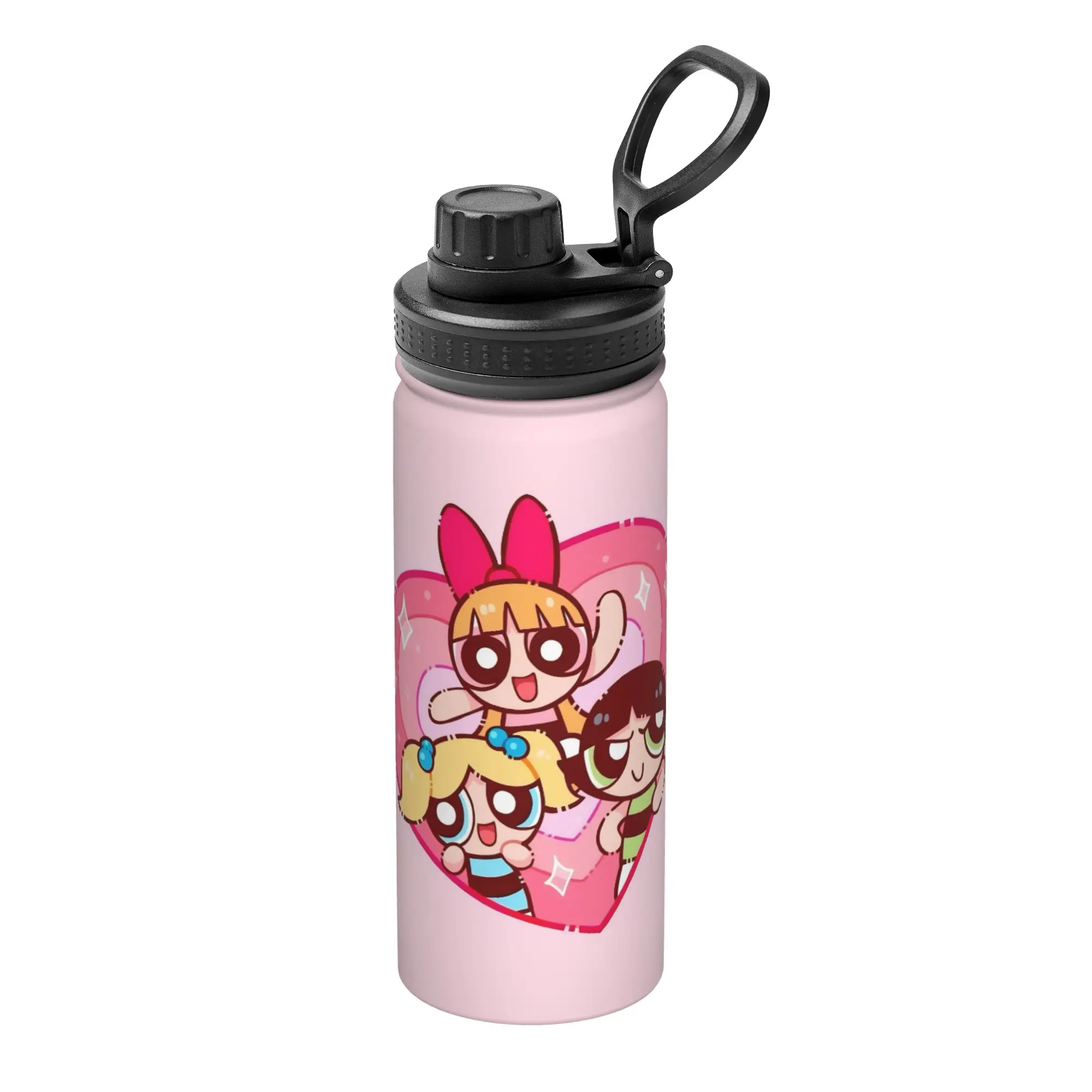 P-Powerpuffs Girl Cartoon 18OZ Sports Insulated Kettle  Coffee Cups Stainless Steel Travel Outdoor Mug Water Bottle