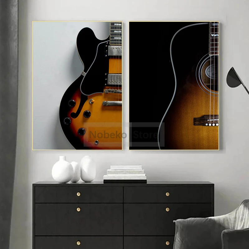 Retro Modern Style Guitar Electric Music Lover Poster and Prints Canvas Painting Wall Art Pictures Home Room Decor