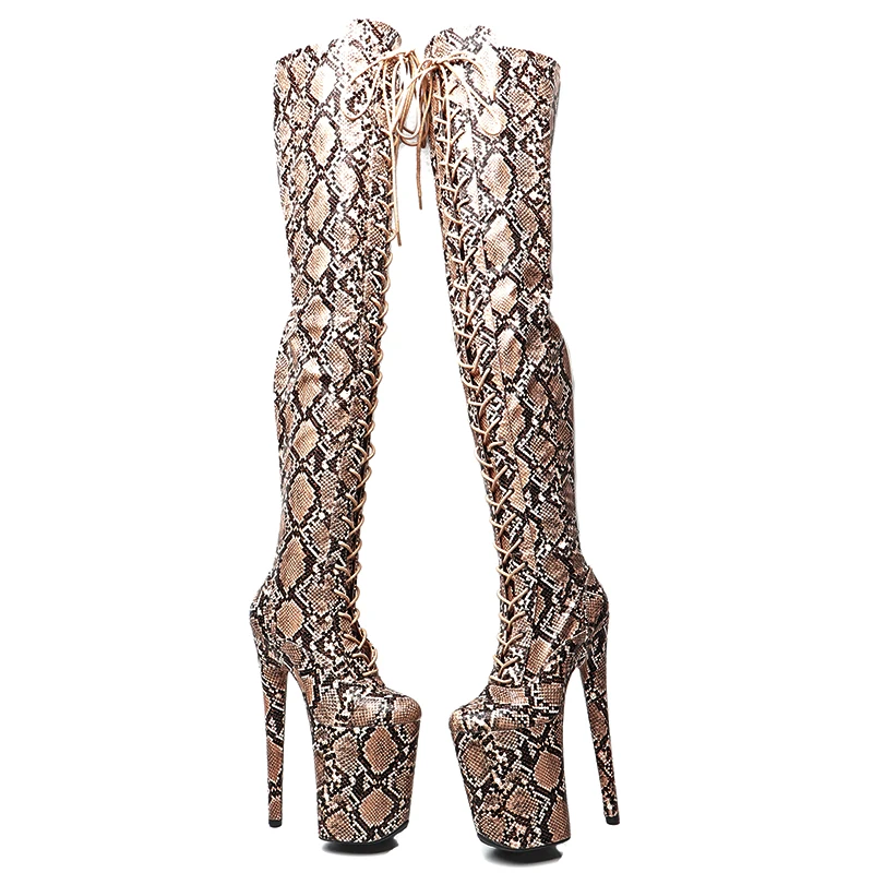 Leecabe  23CM/9inches  Snake PU Trend fashion high Heel platform stripper heel Pole Dance boots