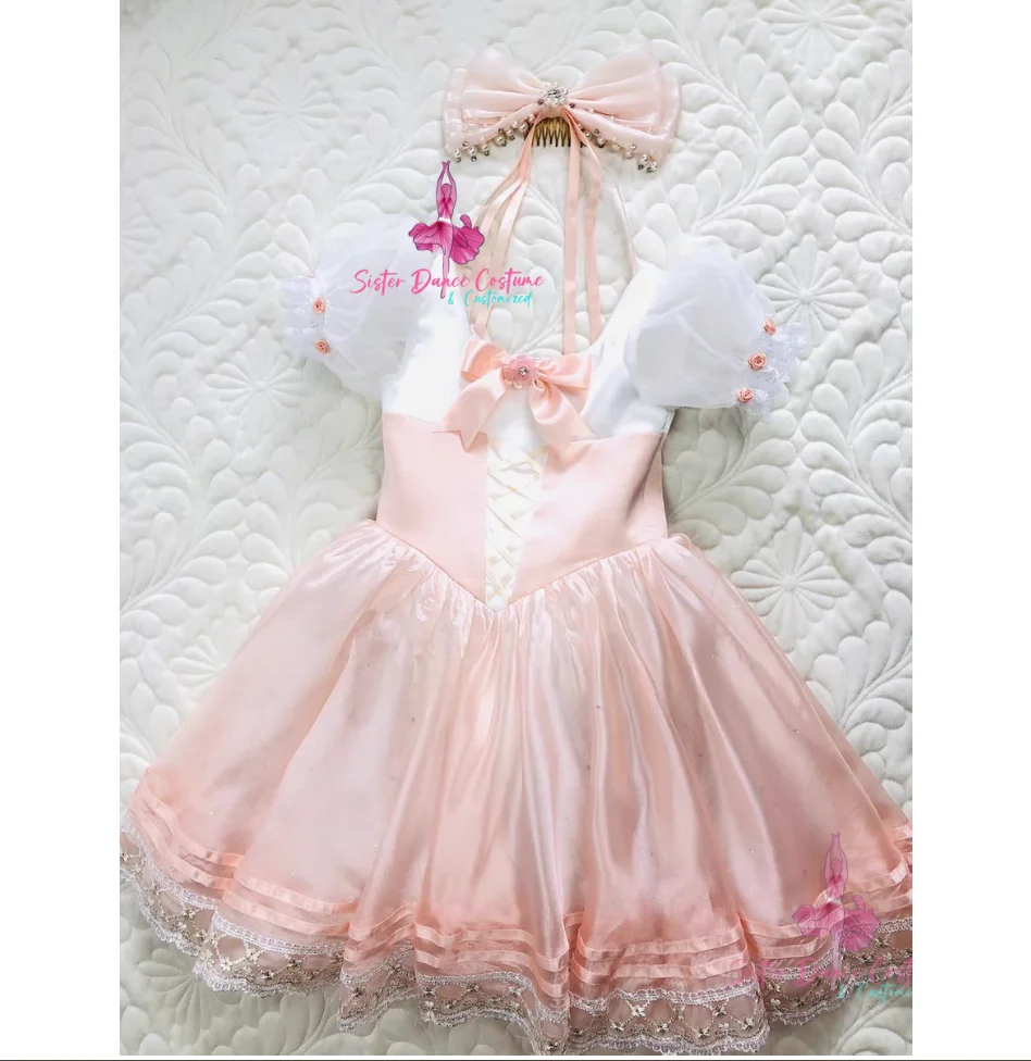 Nutcracker Clara Variations Tutu Pink Sparkly webbing gold floral border long tulle skirt, including tiara