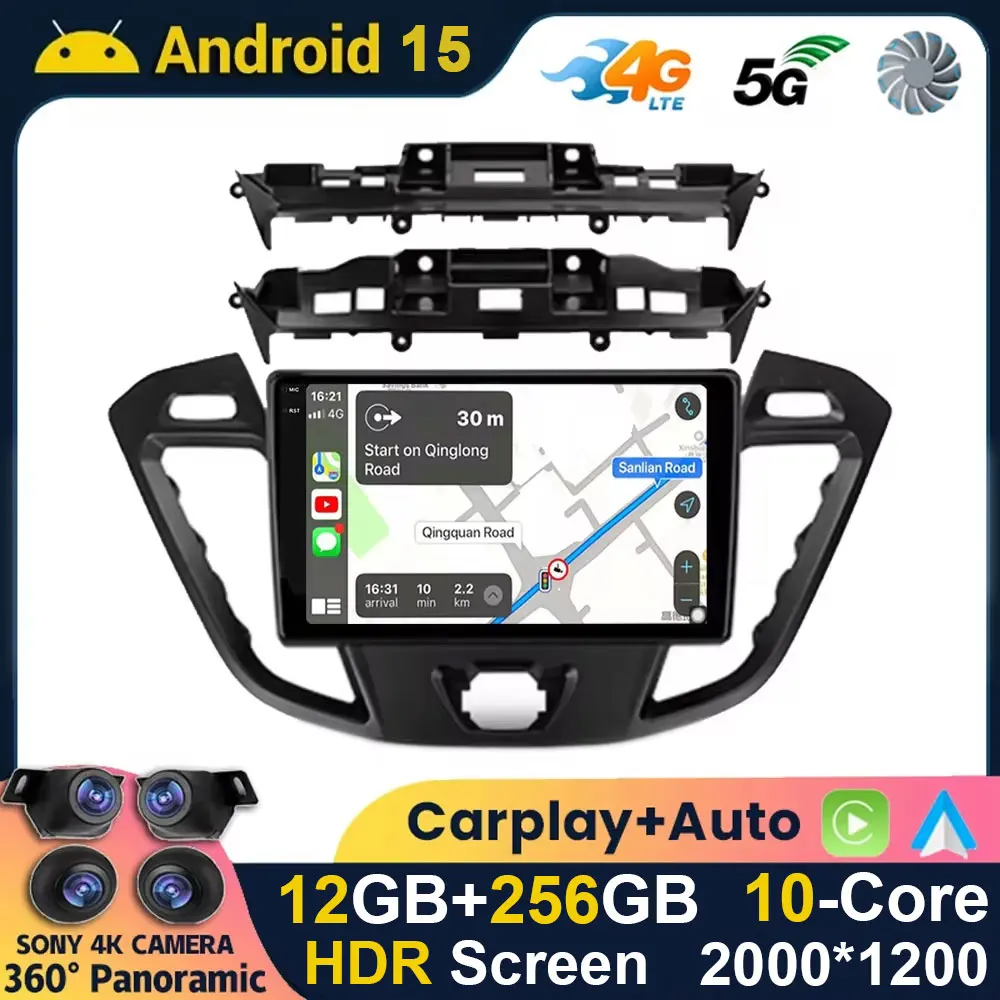 

Android 15 Carplay+Auto Stereo for Ford Transit Tourneo Custom 2017+ Car Radio Multimedia Player Screen Head Unit Navigation