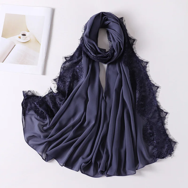 70*175CM Perle Chiffon Kopf Schal Mode Neue Spitze Wimpern Spitze Dekoration Muslimischen Frauen Kopftuch Turbane für Frauen hijab
