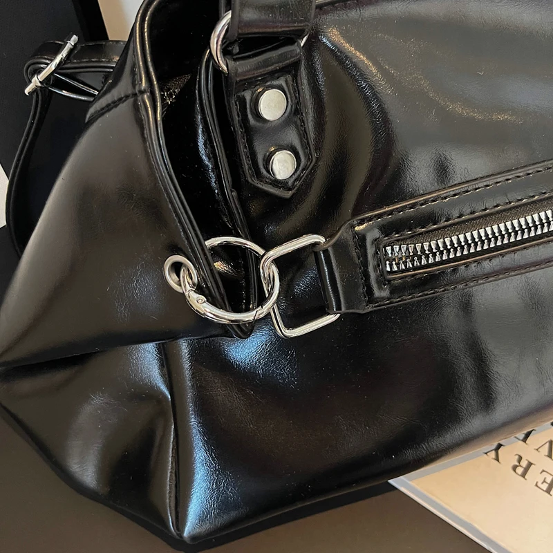 Motorcycle Style Handbags For Women Bright Faux Leather Solid Color Shoulder Crossbody Bag 2026 New Y2K Luxury Designer Handbags
