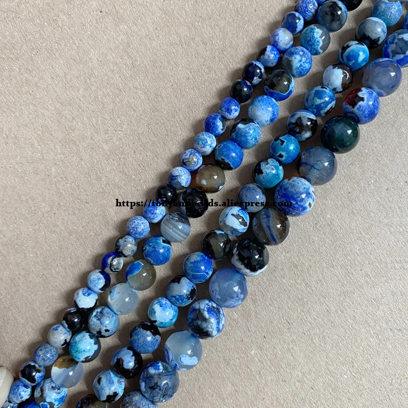 Natural Stone New Smooth Dark Blue Fire Agate Round Loose Beads 6 8 10 MM Pick Size for Jewelry Making DIY