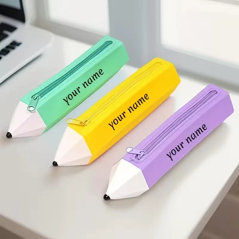 1Pcs Custom-Made Personalized Pencil Case with Name and Logo in a Fun Pencil Shape, Suitable for School, Office, and Gifts—Pencil-Shaped Stationery Storage Box with a Pencil Included, Back-To-School Season Stationery Supplies