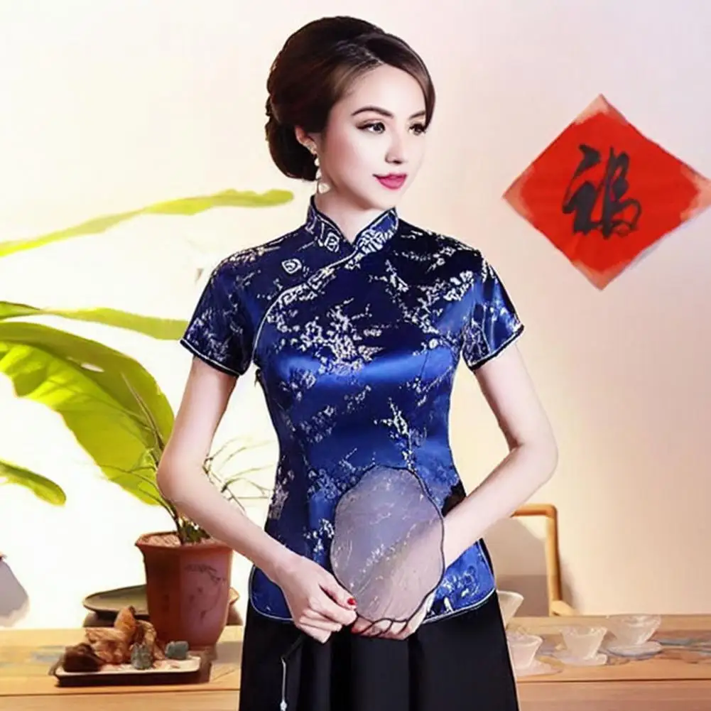 Women Vintage Top Chinese-style Retro Top Women’s Retro Qipao Tops Floral Print Cheongsam Blouse Traditional Chinese New Year