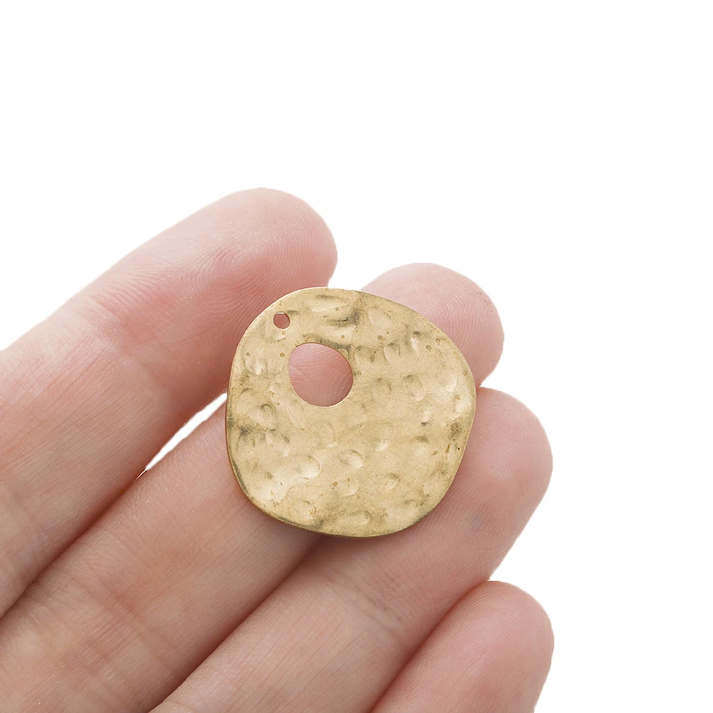 10pcs Raw Brass Irregular Round Shape Hammered Charms Curved Circle Pendant For Simple Jewelry Making Necklace Earrings Supplies