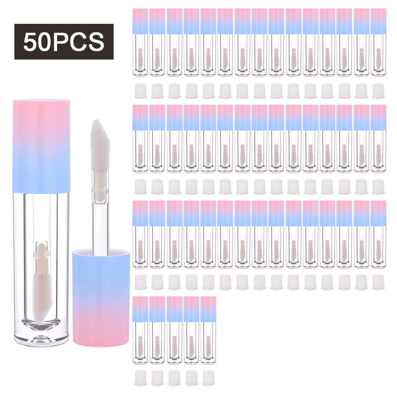 CAIYA 5ml สีฟ้าสีชมพูที่ว่างเปล่าลิปกลอส DIY พลาสติกลิปสติกคอนเทนเนอร์รอบ Lipgloss Lip Balm ขวดโลโก้ที่กําหนดเอง