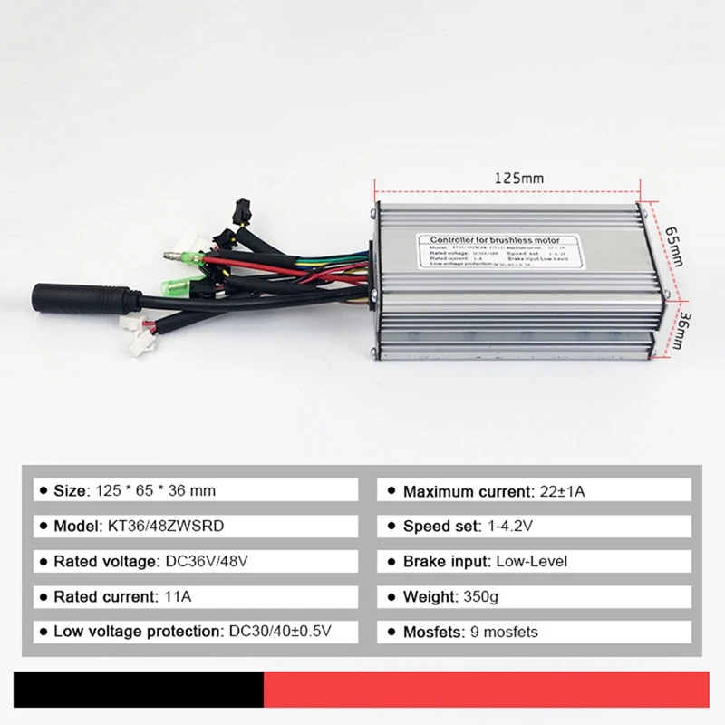 Electric Bicycle KT-22A Controller 36V/48V 9 Tube Squarewave Controller With Double Head Light Wire