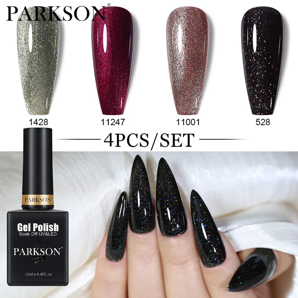 Parkson 12ml 4Pcs Fluorescent Long Lasting Nail Gel Polish Set Nude Shade Soak Off UV Gel Varnishes Kit For Winter Manicure Art