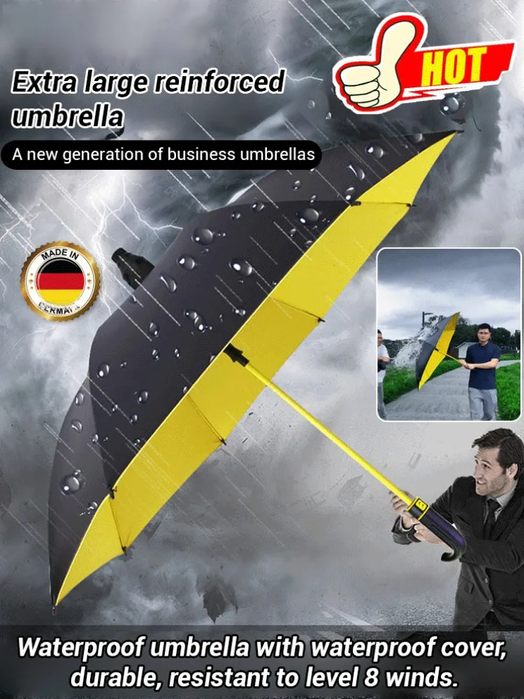 Automatic double waterproof umbrella long handle Storm Straight rod umbrella curved hook design long handle double umbrella