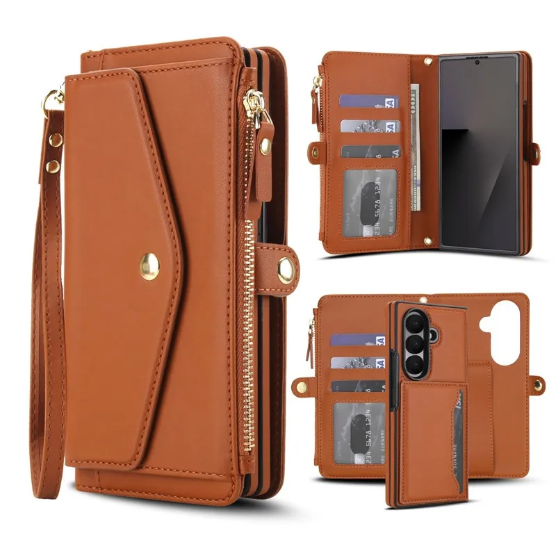 2 in 1 Removable Zipper Wallet Crossbody Case For Samsung Galaxy Z Fold 7 Z Fold 6 5 4 3 Magnetic Charging Luxury Leather Cover