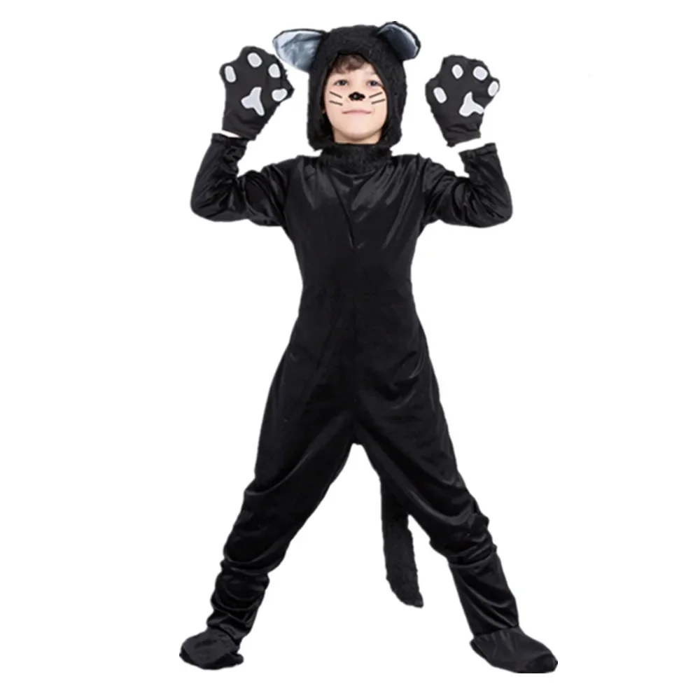 Child Black Cat Animal Pajamas Jumpsuit Panda Pyjamas Kid Boy Girl Sleepwear Nightwear Costume Halloween Fancy Dress