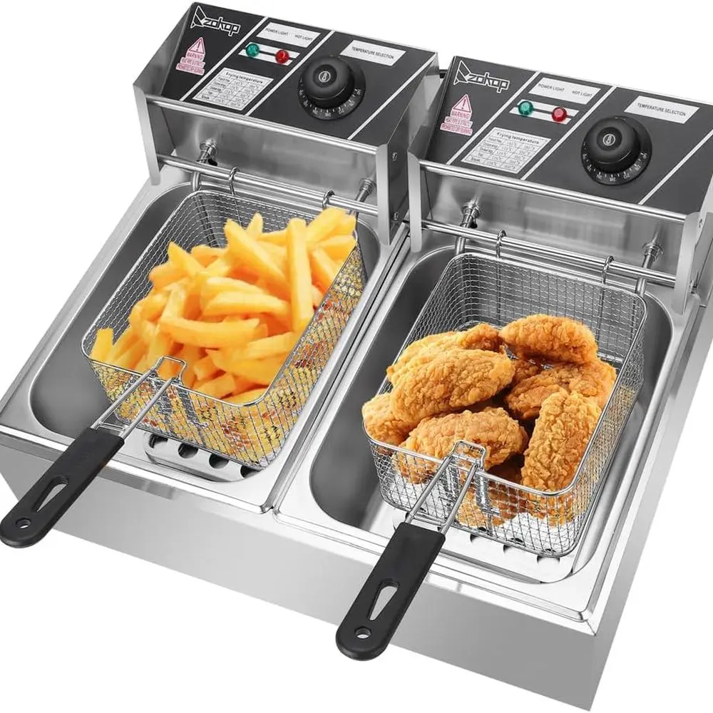 22.8QT/21.6L Commercial Deep Fryer with Basket and Lid, 5000W Electric Fryer, Countertop Oil Fryer for French Fries, Onion Rings