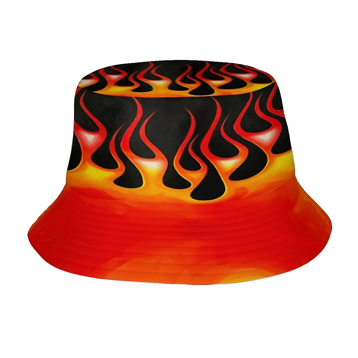 1pcs Classic Hot Rod Flame Red Orange Black Fire Pattern Unisex Printed Fisherman Hat Stylish Hat with Fun Personalty