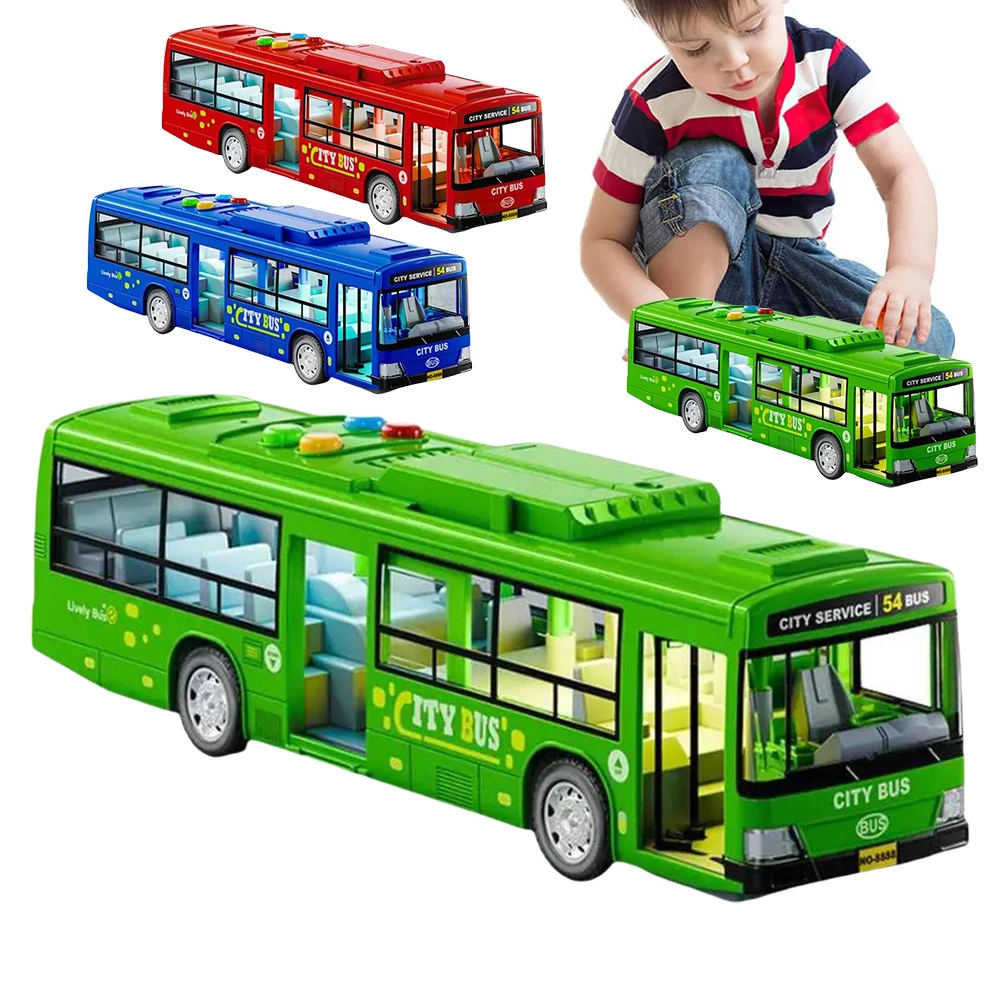 Electric City Bus Toy Educational Play Vehicles Toy Openable Door Battery-Operated Car Model Toy Interactive for Boys Girls