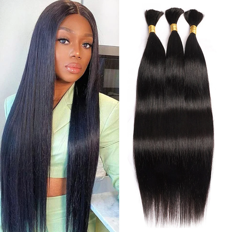 Human Hair Bulk for Braiding Straight Brazilian Virgin Human Hair 16-24 Inch 50g Natural Black #1B Color For Salon High Quality