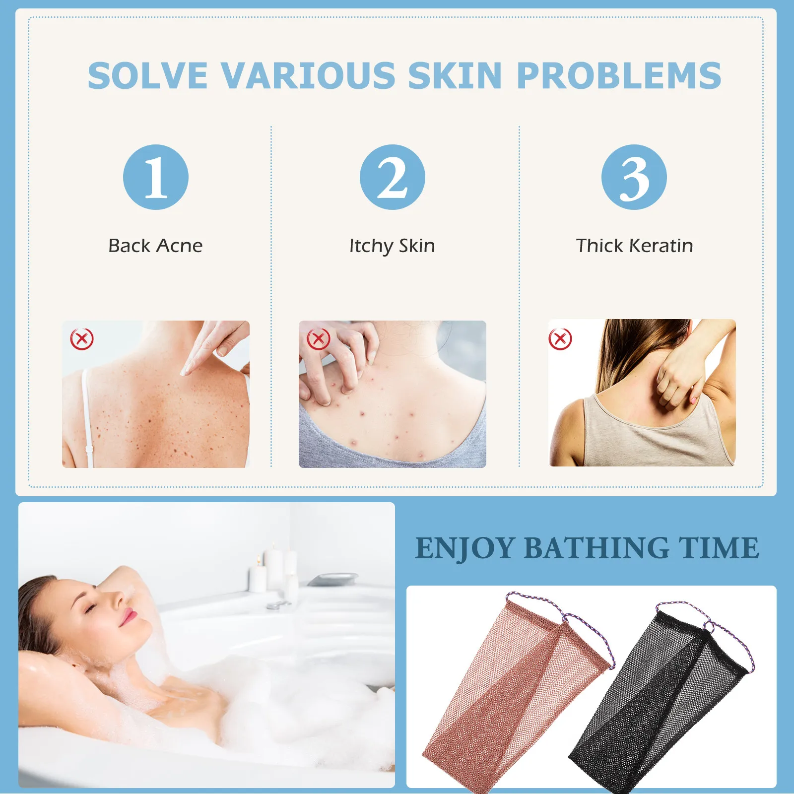 2Pcs African Net Bath Exfoliator Chinlon Shower Scrubber Washcloth for Body Exfoliation Cleansing Back Neck Shoulders Feet