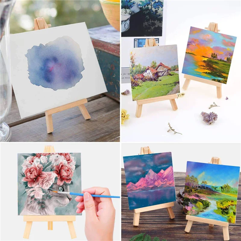 60Pcs Mini Canvas Drawing Board With Easel, Painting Canvas Panel, Suitable For Art Painting Party Supplies