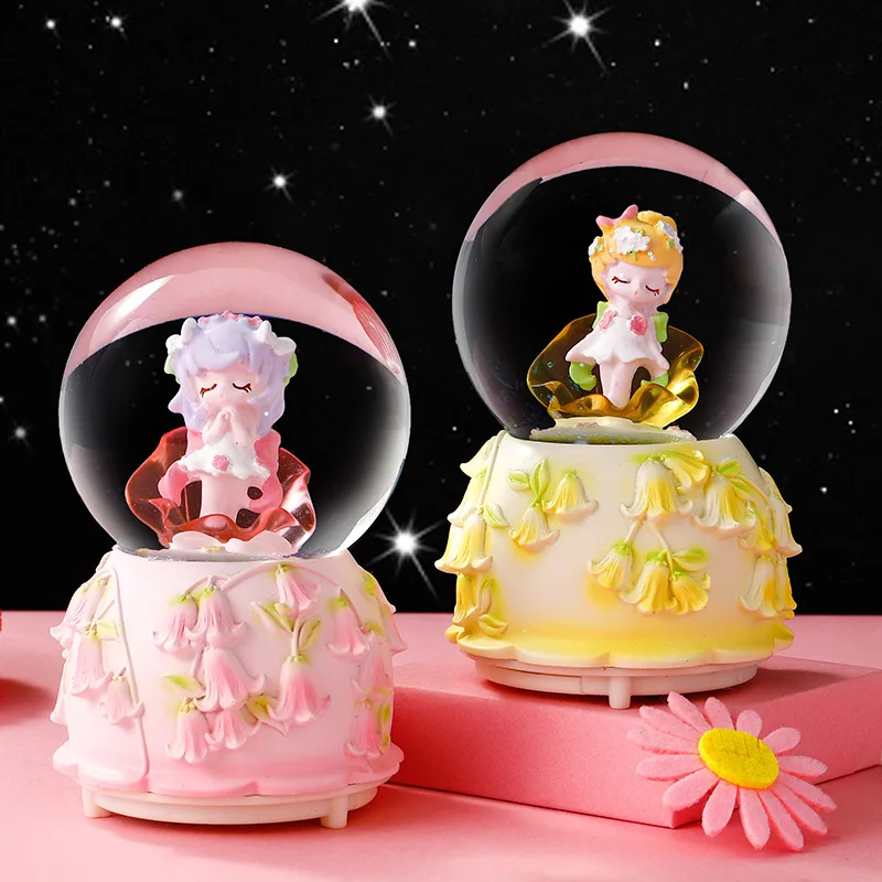 ﻿3D Cartoon Drifting Snow Music Box Crystal Ball Creative Birthday Heart Student Gift Luminous Music Box Valentine's Day Gift