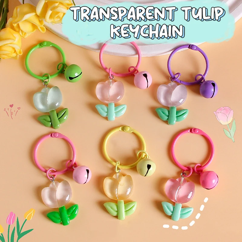 Ins Style Transparent Tulip Keychain Sweet Cute Flower Keyring Car Key Holder Bag Pendant Camera Earphone Case Charms