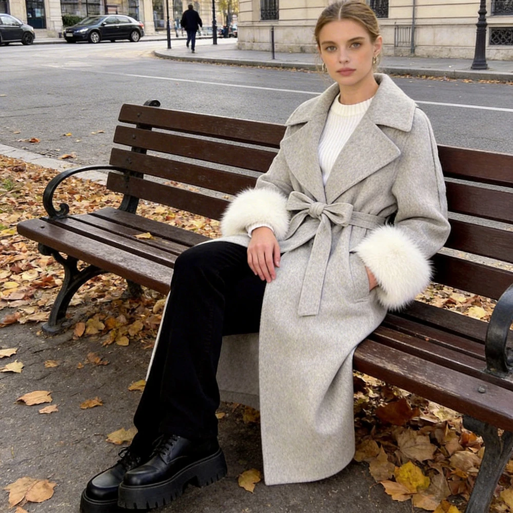 

OFTBUY Women's Woolen Coat Long Sleeve Top Clothing Real Fur Jacket with Fur for Woman Woman Designer Overcoat Wool Blend Coat