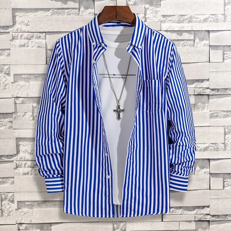 2024 New Spring and Summer Korean Casual Business Minimalist Fashion Versatile Lapel Striped Printed High-end Long Sleeved Shirt