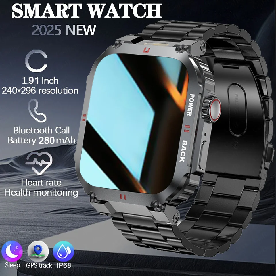 

Outdoor Military Rugged Smart Watch Men's 1.91 Inch AMOLED HD Full Screen Touch LED Light Heart Rate Bluetooth Call Smartwatches