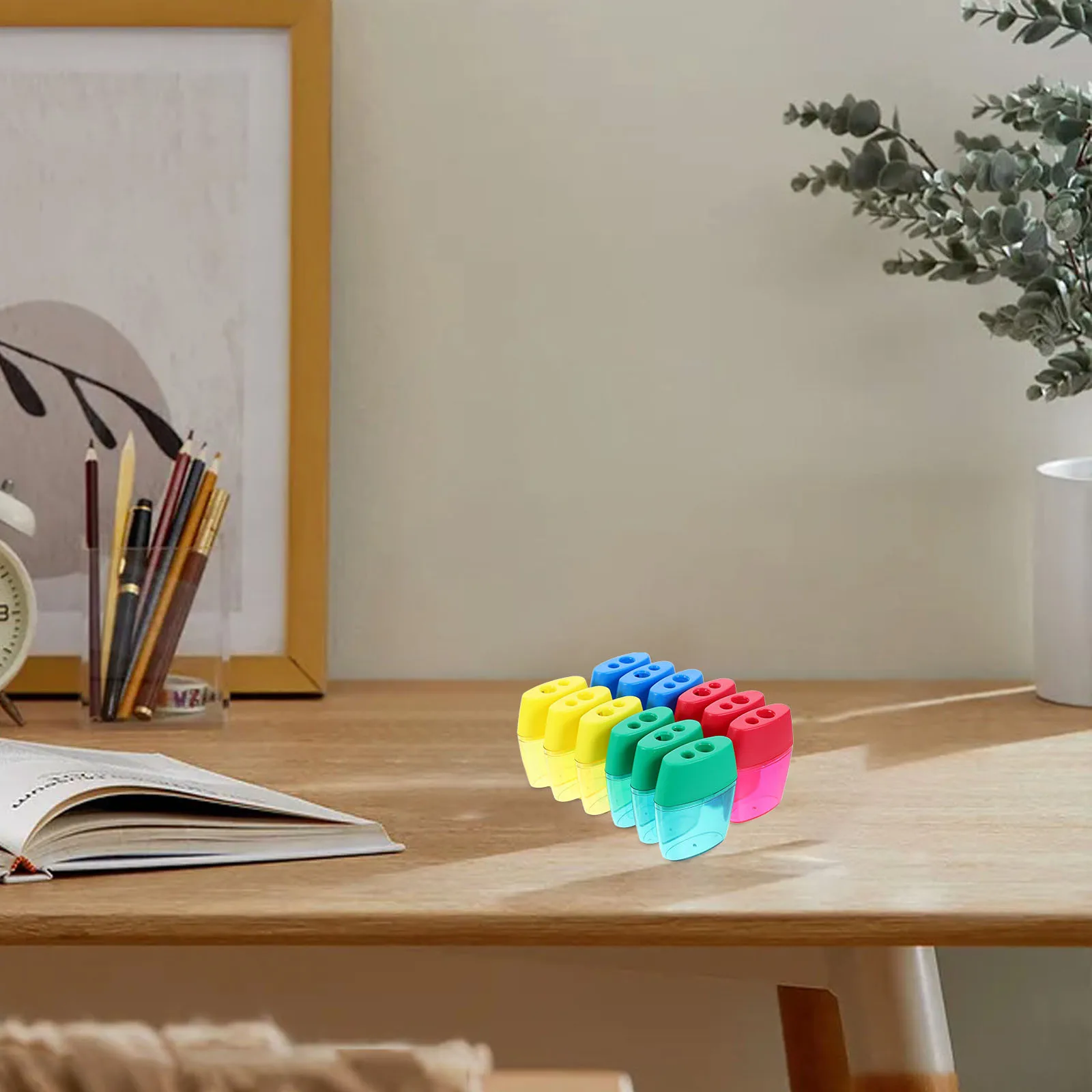 12Pcs Double Hole Plastic Manual Pencil Sharpener Portable Handheld Sharpener for Kids School Office Manual Pencil Sharpeners