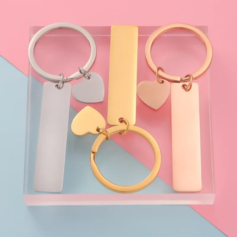 

10pcs/Lot Mirror Polished Stainless Steel Heart Bar Keychain Anti-Lost Keyring Name Date Coordinate for DIY Jewelry Findings