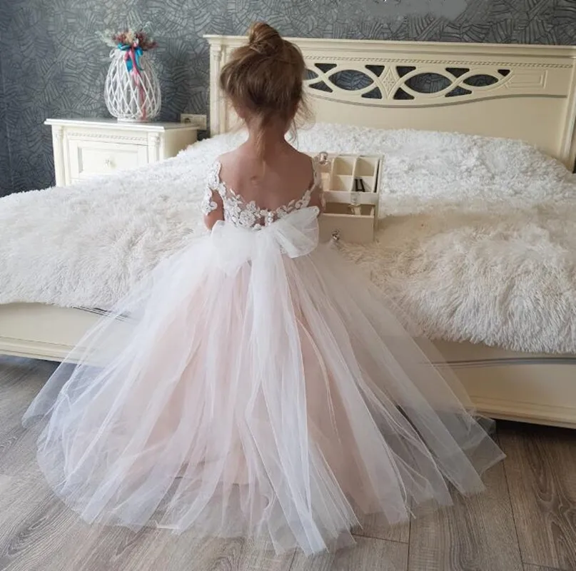 

Princess Flower Girl Dress for Wedding White Lace Tulle Kid First Communion Dress Pageant Gown Birthday Dress Custom Made