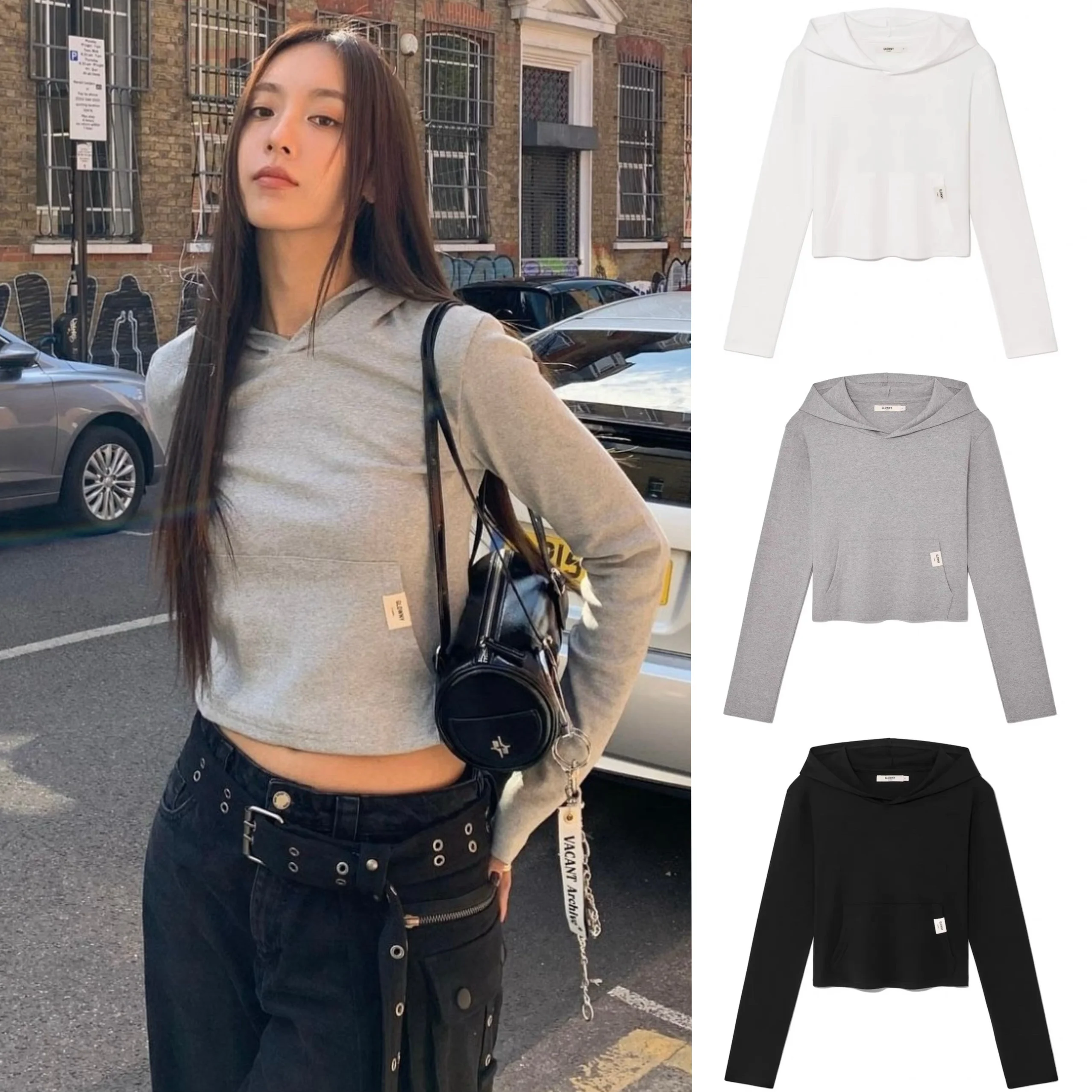 هودي كاجوال بأكمام طويلة من جلو*ني، قميص أساسي بلون سادة، سترة نسائية عصرية للخريف من القطن، نمط الشارع مع نقش مخطط