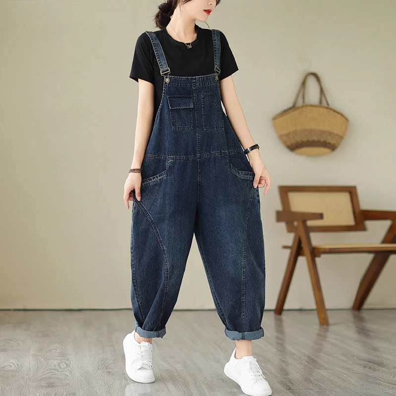 Loose Oversized Jeans Romper And Jumpsuit For Women Vintage Streetwear Wide Leg Cargo Baggy Pants Bib Suspenders Denim Overalls