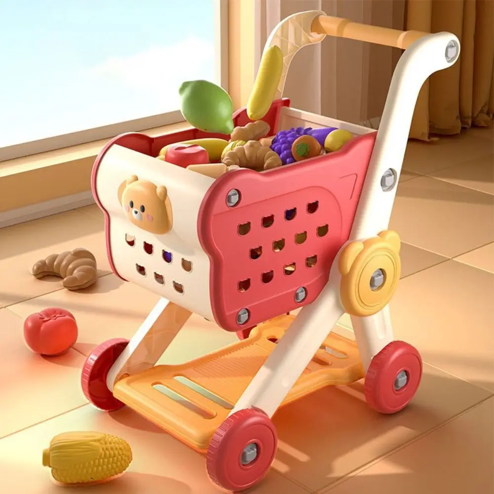 Play Mini Size Shopping Cart Toy Simulated Fruit Food Vegetables Kitchen Playset Handcart Design Supermarket Toy Boys Girls