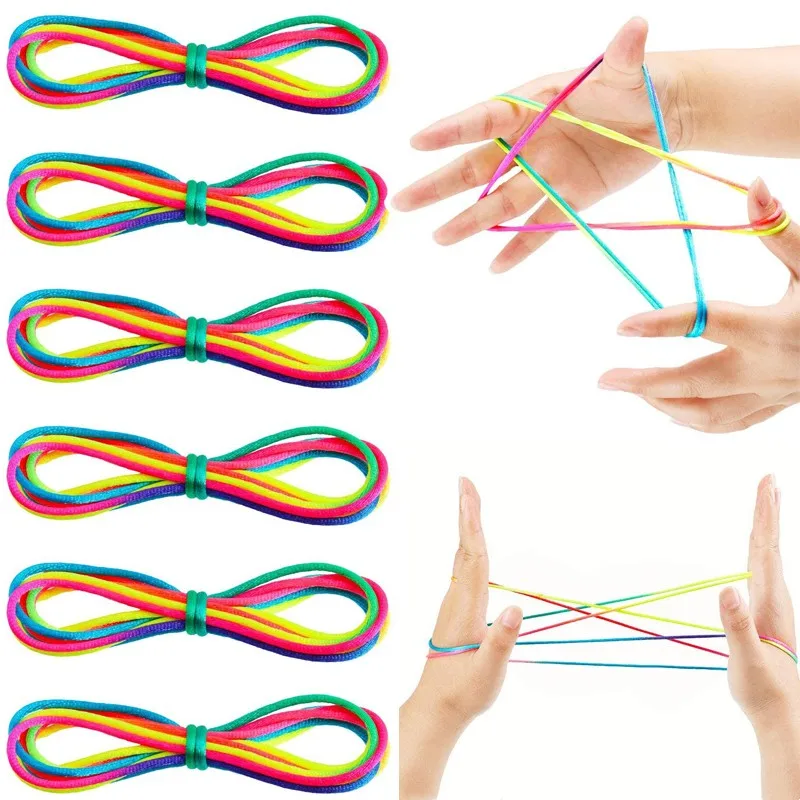 Rainbow Color Cradle String Finger Games Classic Rope Thread Toy Flip Hand String Puzzle Game Kids Montessori Educational Toys