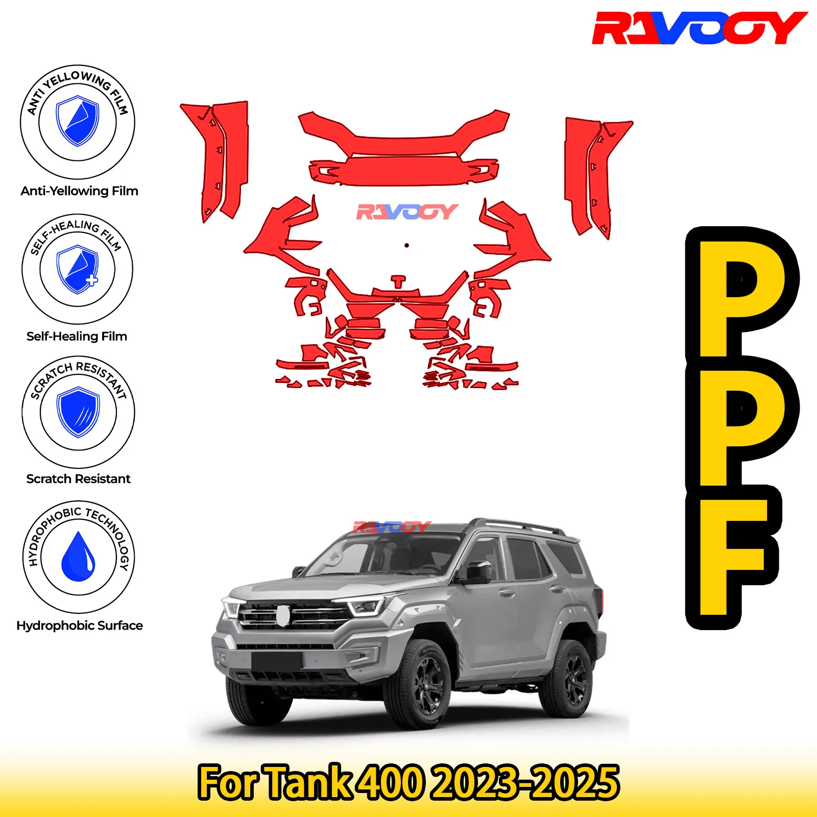 

For Tank 400 2023-2025 Glossy Matte Black Precut front PPF Kit Paint Protection Film