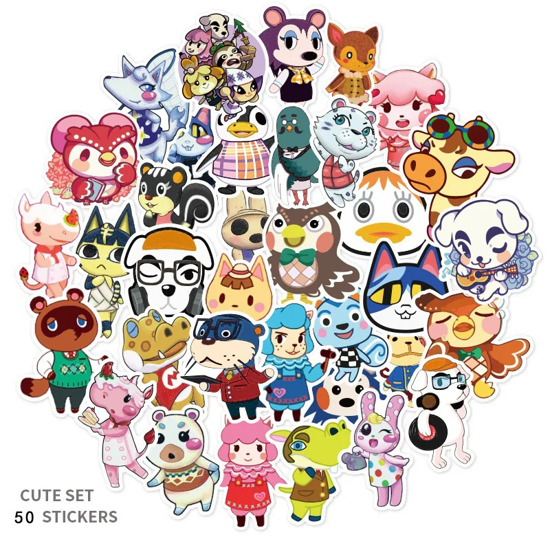 50pcs/set Animal Crossing Graffiti Stickers Cartoon Anime Cute Animal PVC Sticker Kids Adult Luggage Computer Skateboard Sticker