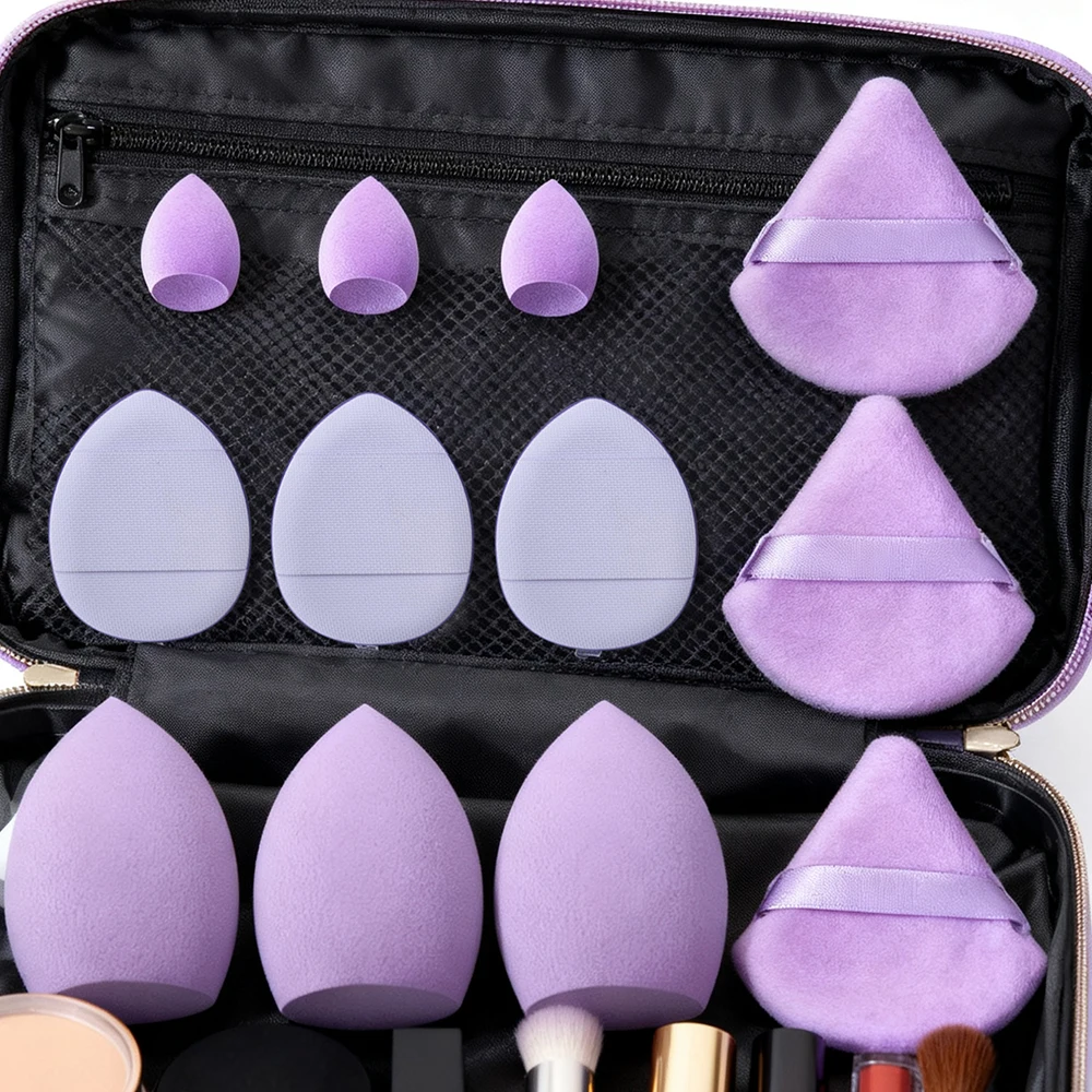 12個入りふわふわメイクスポンジセット - ベースメイク、隅々まで届く巨大サイズ、タッチアップ、メイクセッティングに