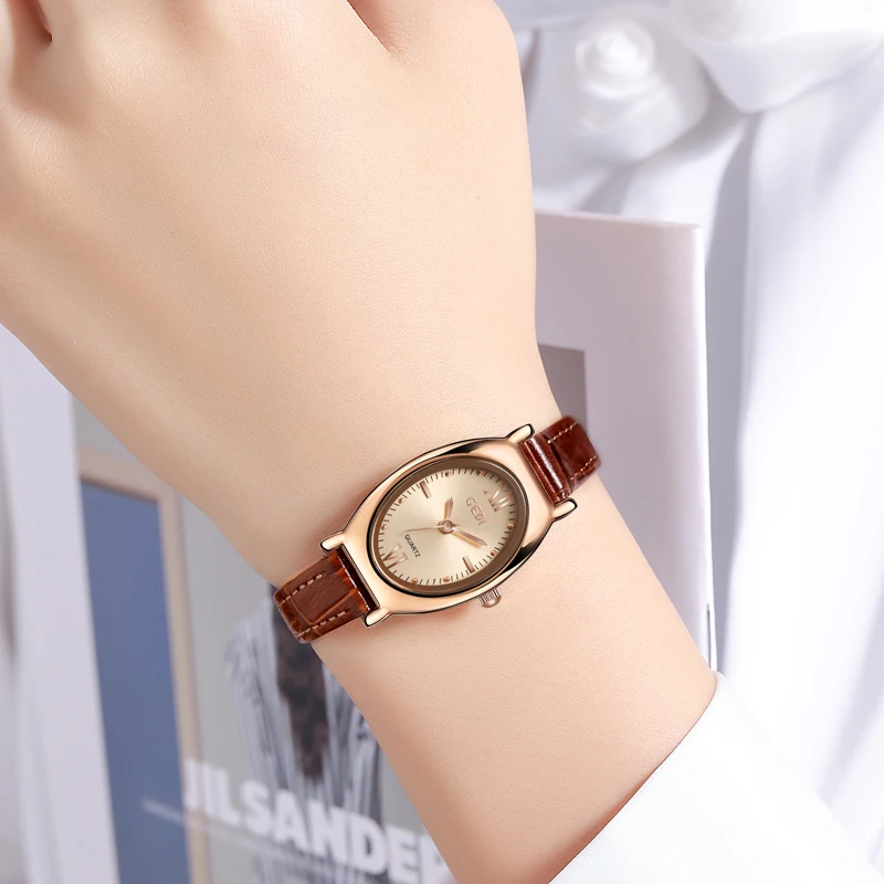High-value genuine leather women's watch exquisite oval high-end quartz watch ladies waterproof watch