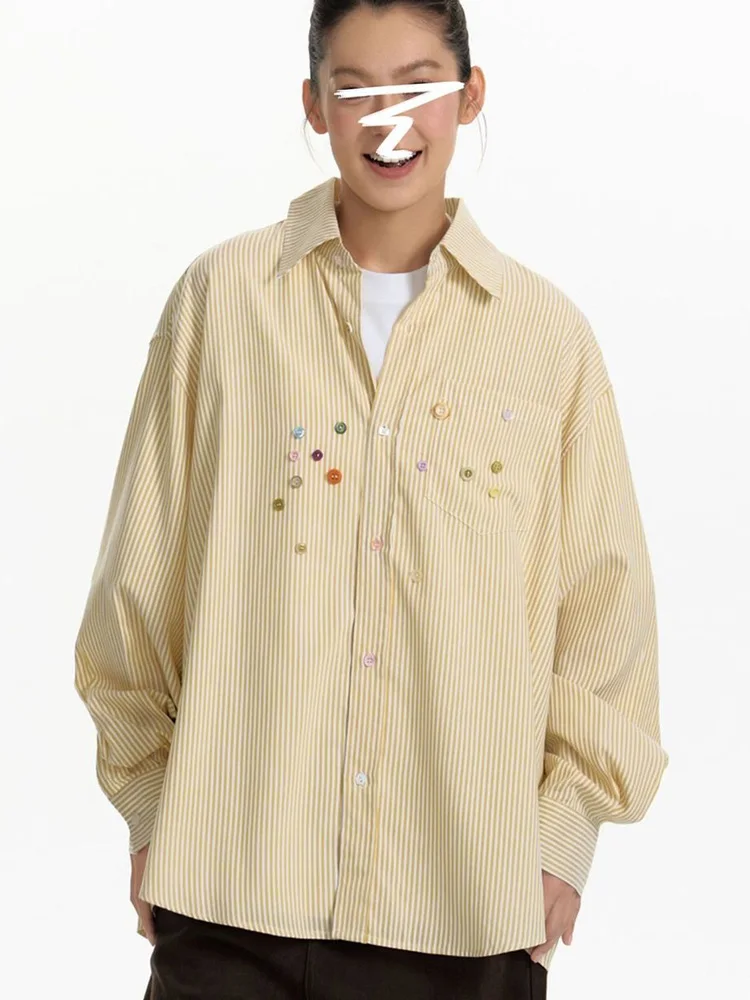 

Винтажная уличная полосатая рубашка, женская свободная блузка с длинными рукавами и пуговицами в стиле Харадзюку, повседневные женские весенние топы в американском стиле ретро Y2K