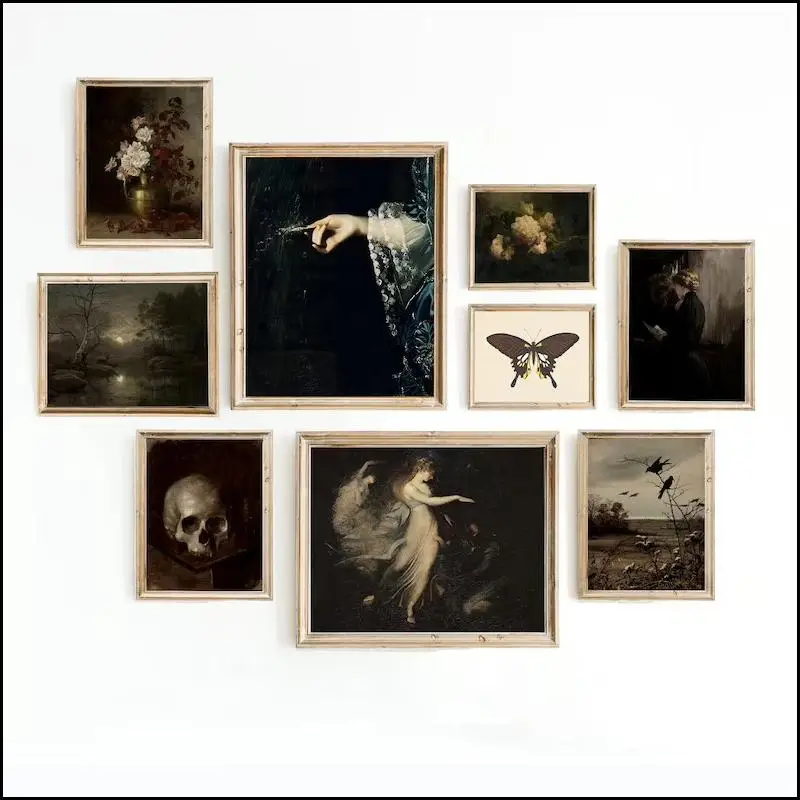

Vintage Victorian Gothic Skeleton Woodland Dark Academia Canvas Poster Wall Art Pictures for Home Decoration