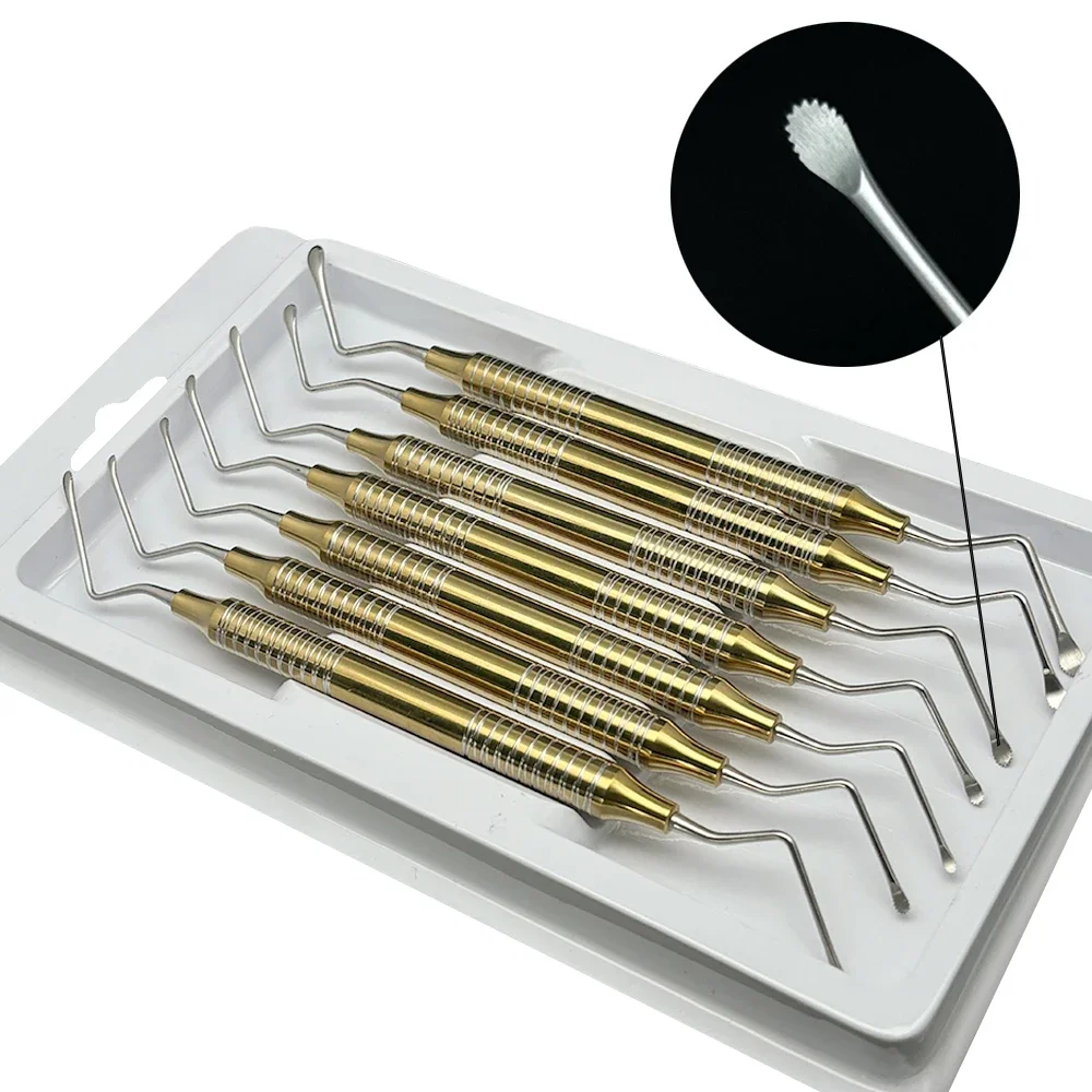 Conjunto de instrumentos de cureta dentária de aço inoxidável, 7 peças para limpeza de implantes, terapia periodontal e procedimentos de higiene oral