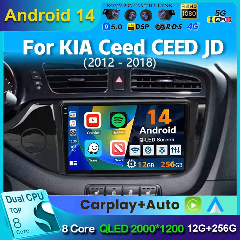 

Android 14 Carplay Auto For KIA Cee'd CEED JD 2012 2013 2014 2015 2016 2017 2018 Car Radio Multimedia Player Stereo WIFI+4G DSP