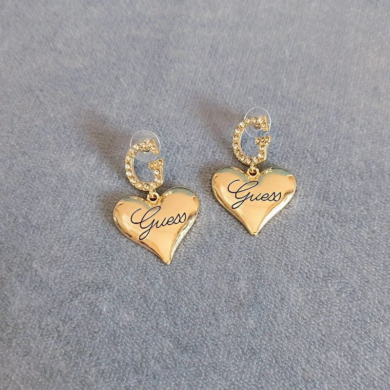 1Pair Trendy Heart Metal Drop Earrings For Women Girls Korean Style Big Love Heart Letter G Studs Earring Fashion Jewelry Gift