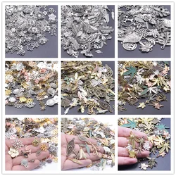 50pcs Random Mix Plant Accessories DIY Vintage Leaf Flower Charms For Jewelry Making Bulk Metal Charm Pendant Handmade Materials