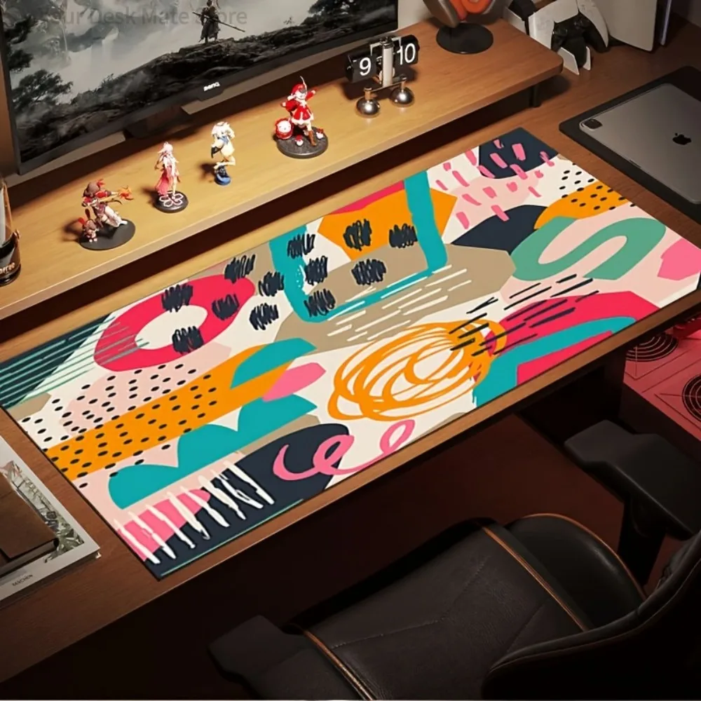 Un tapis de souris avec un design graffiti géométrique coloré, durable, tapis de souris gaming, pad pour souris d'ordinateur, tapis de souris de grande taille