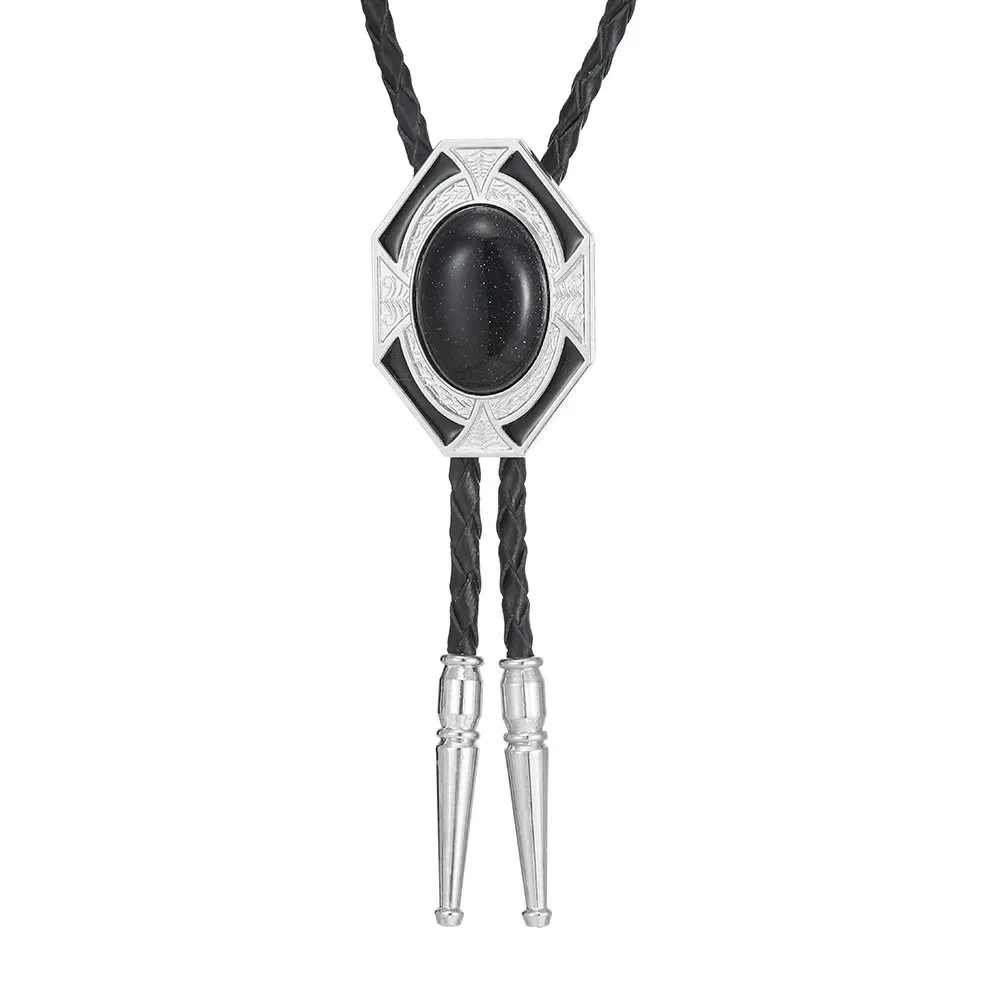 Western Cowboy Zinc Alloy Bolo Tie Diamond Point Natural Stone Tie Western Cowboy Shirt Accessories Tie