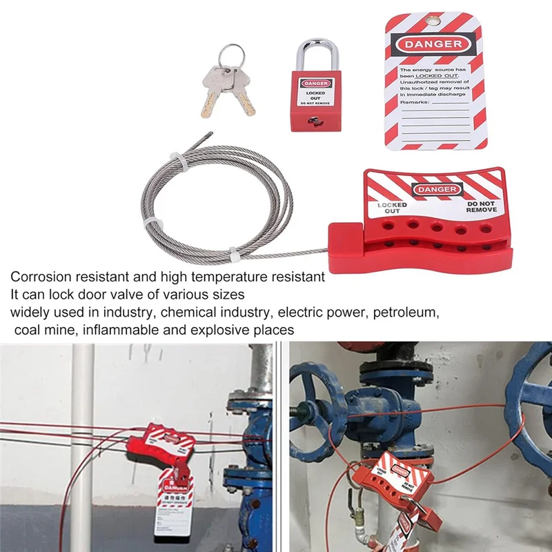 

Lockout Tagout Cable Lock Resistant-Temperature, Handled Door Valve Switch Locks Electrical Plug Lockout Device
