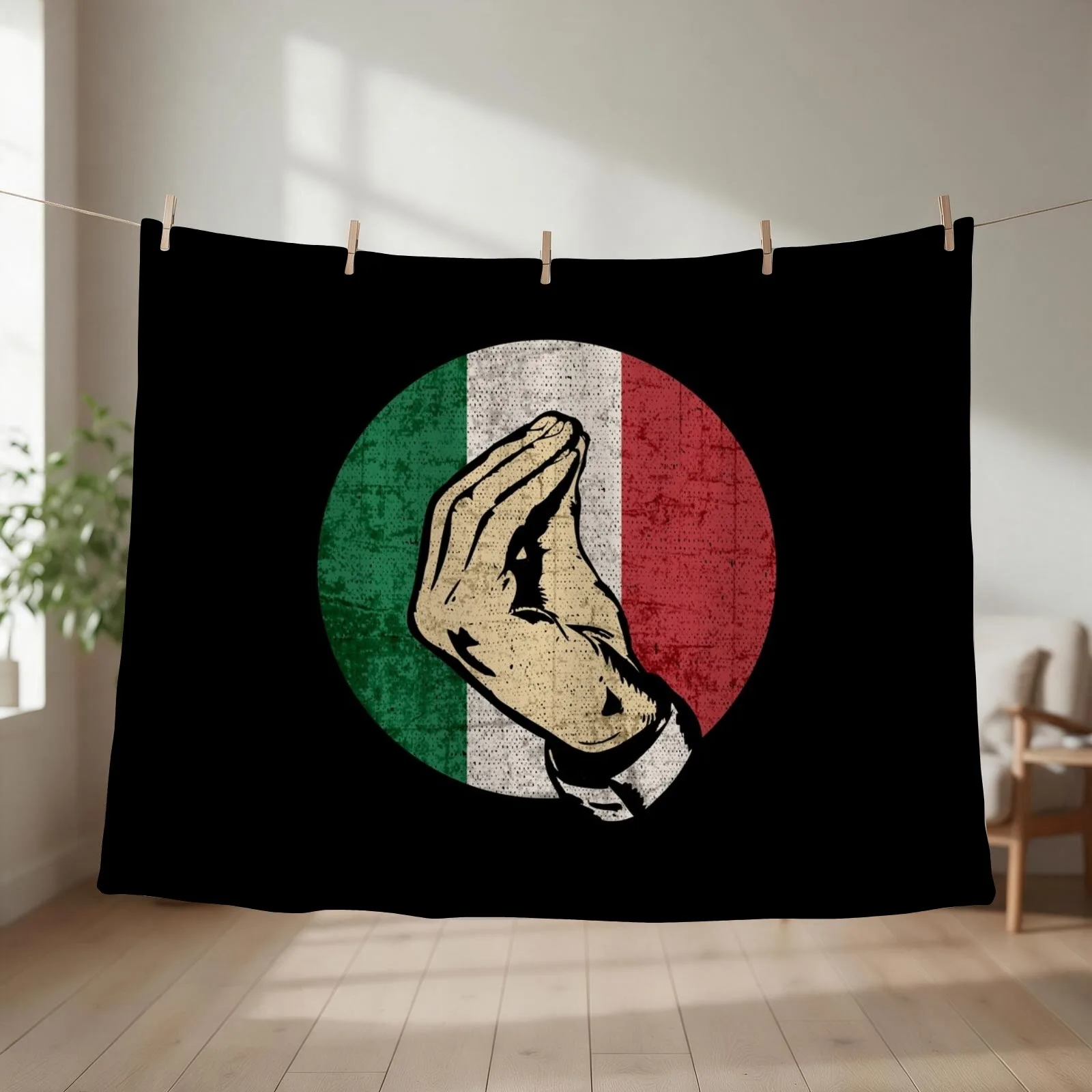 Italian Hand Gesture Sing Language Funny Italy Flag Vintage Throw Blanket couch cozy soft plush fuzzy picnic outdoor blanket