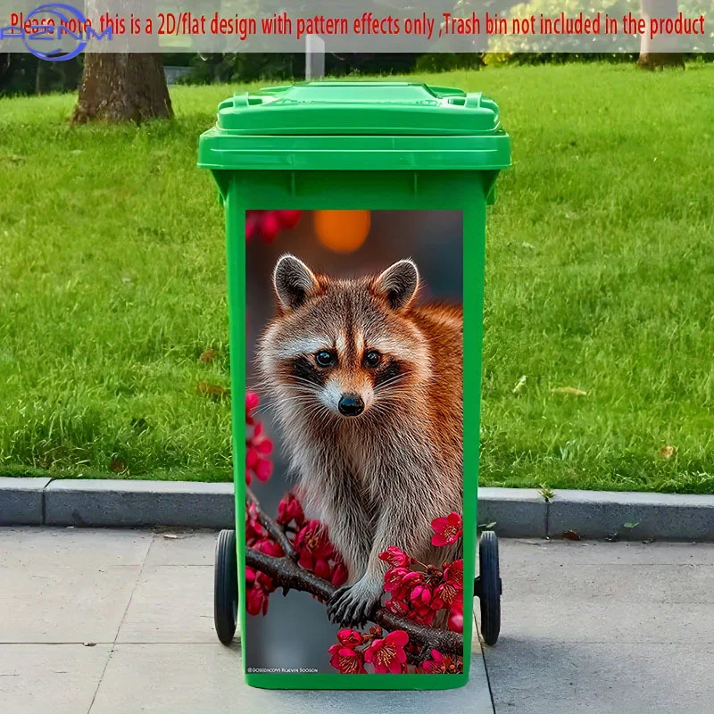 [2D Flat Printing] 1pc 2D Pattern Printed Kitchen Trash Can Sticker, X Cm Red Cherry Raccoon Gazing Theme Kitchen Home Decor W